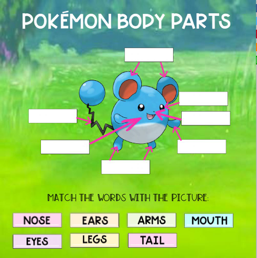 Learn body parts with Pokémon. For Movers!